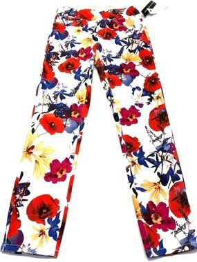 NWT Tribal Audrey Floral Pull-On Ankle Denim Jeggings - Hot Coral Size 2